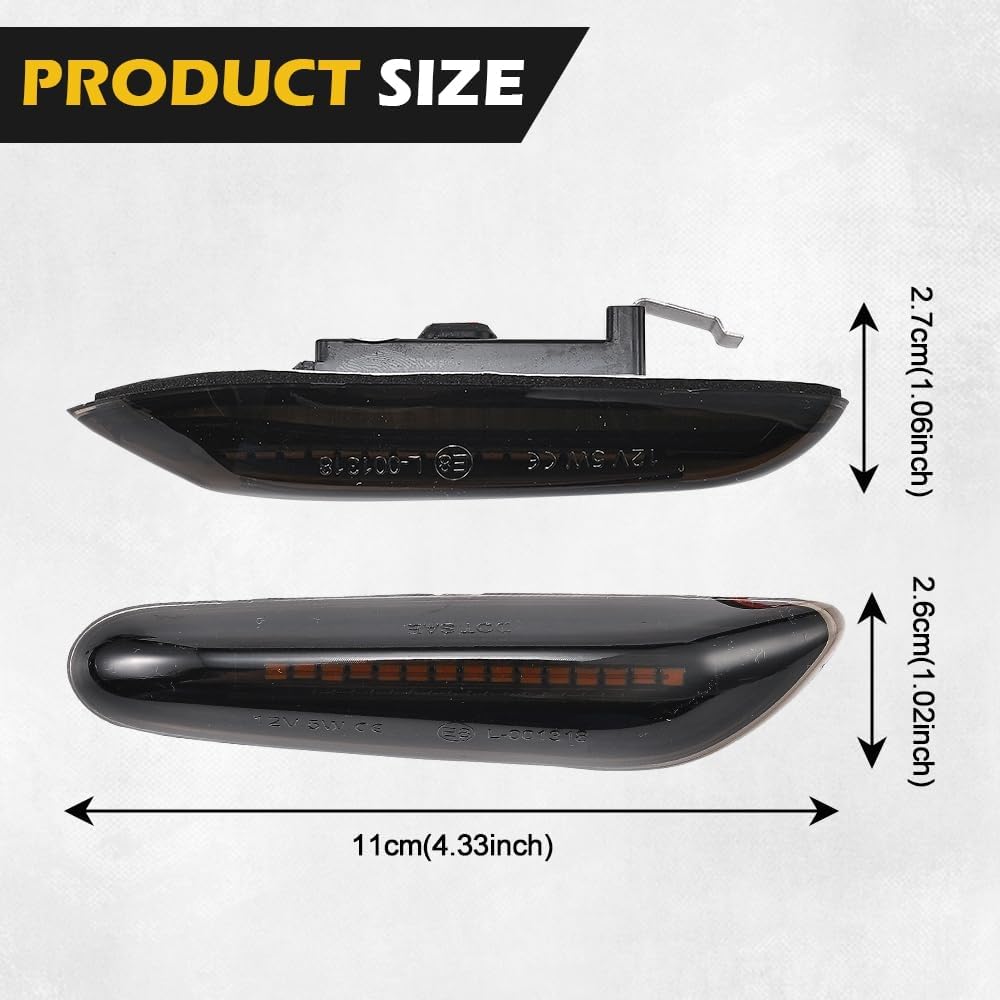 

2 Pack Dynamic Side Signal Lights Amber LED Turn Signal Lamps Sequential Blinker LED Front Fender Marker Lights for B-MW E90 E91 E92 E93 E46 E83 E84