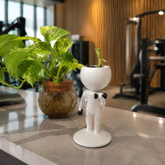 Unique Exercise Pose Flowerpot Creative Fitness Figure Flower Pot, Resin Succulents Pot with Treadmill Yoga And Decorative Plant Container for