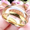 Men's 8mm Gold Wood Grain Stainless Steel Ring with Redwood Inlay - Comfortable Fit 