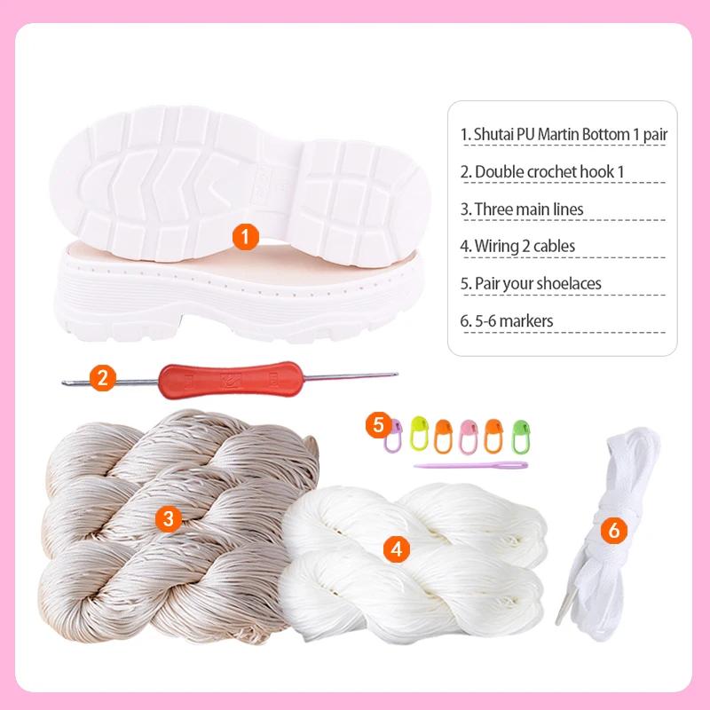 1 Set Hand Crochet Shoe Sole+ Hollow Thread, Soft Rubber Insole Hand-knitted for Shoes, Sandals, Needles Knitting DIY Material