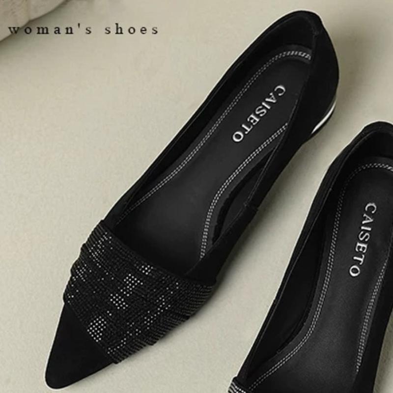 Fashion 2025 Fashion Spring and Autumn Shallow Mouth Comfort Rhinestone Temperament Pointed Toe Soft Sole Women's High Quality Shoes