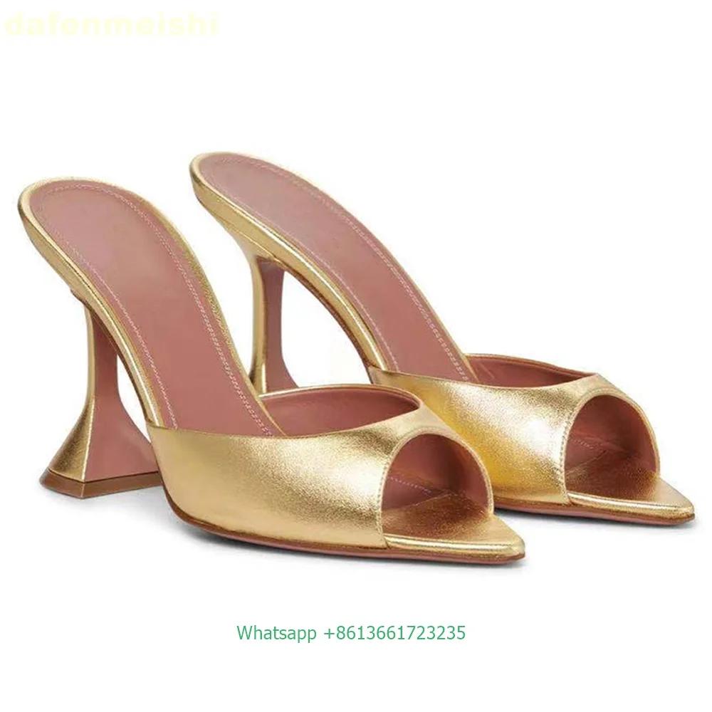 Fashion Open Toe Fashion Roman Women Sandals 2025 Summer New Slippers Pointed Toe 9Cm Wine Glass Heel Solid Color High Heel Slides