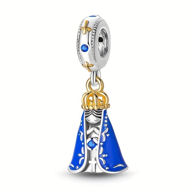 S925 Silver DIY Golden Virgin Mary Pendant Beaded Bracelet Necklace Set