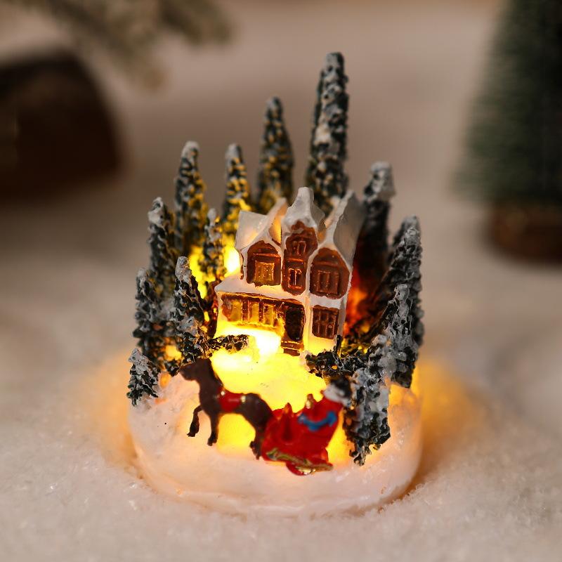 Christmas Decorations Resin House Luminous Ornaments Christmas Tree Micro Landscape Christmas Small House Christmas Gift