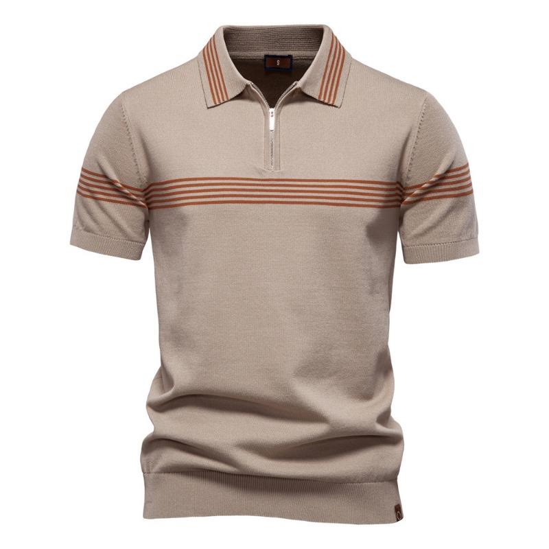 Men S Short Sleeve Striped Polo Shirt European Size Casual Business Top