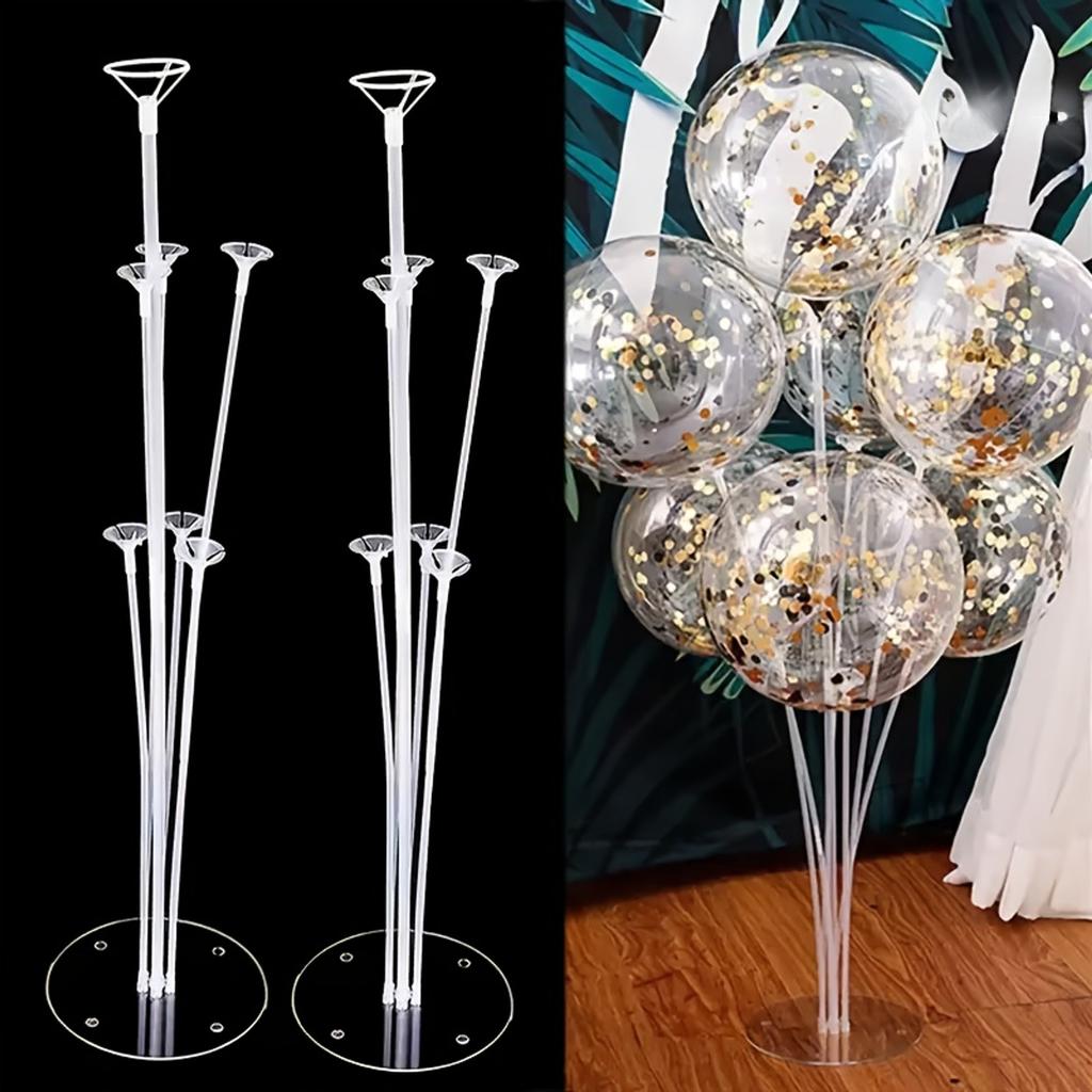 27.5-inch 7-Head Plastic Tabletop Balloon Stand, Suitable for Parties, Tabletop or Floor Use, 1 Set Balloon Stand