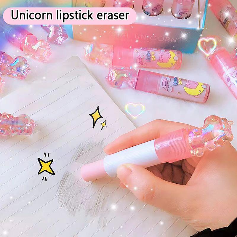 1/3pcs Creative Eraser Lipstick Unicorns Rubber Erasers Student Correction Tool Kids School Office Supplies Stationery Gifts