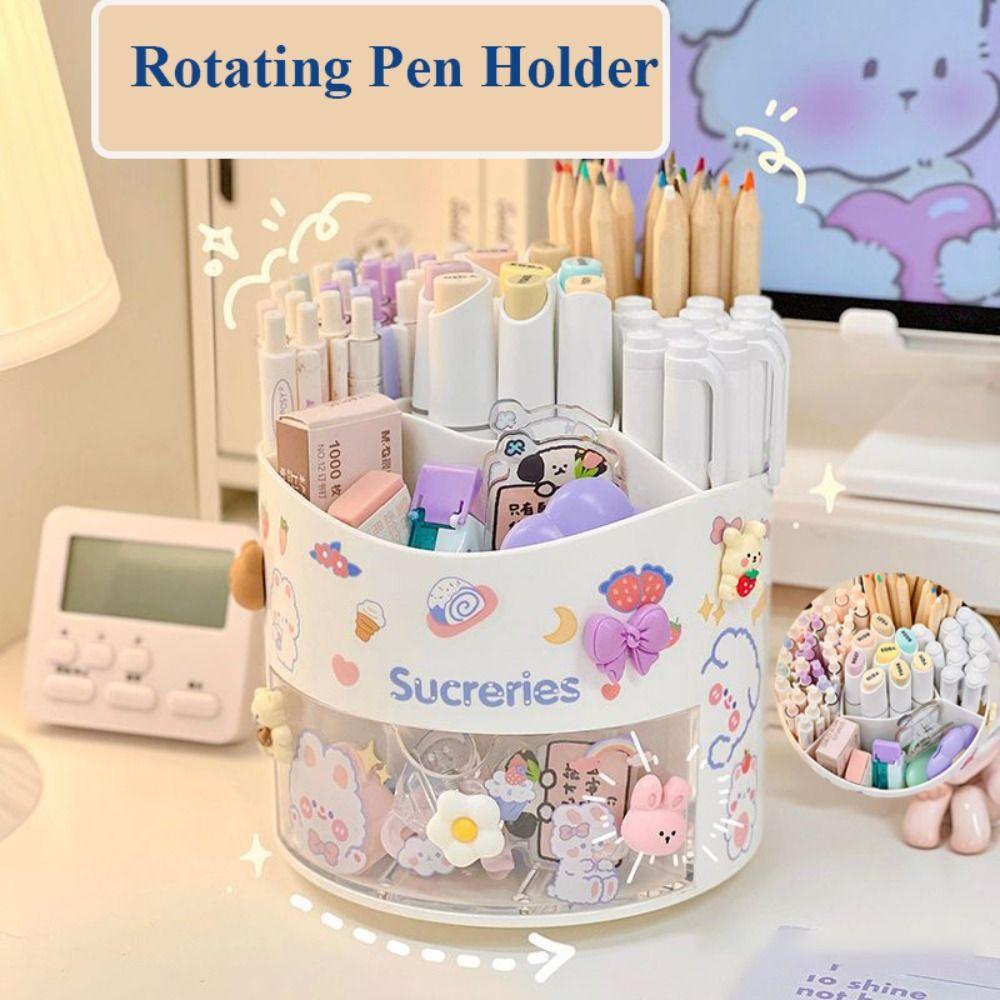 Mit Aufklebern Stifthalter Drehbarer Aufbewahrungsbox Organizer Schule Büro Schreibtisch
