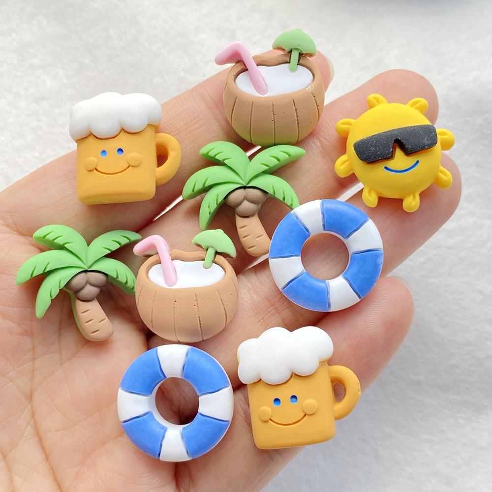 10Pcs New Cute Resin Cartoon Beach Coconut, Coconut Tree Series Flat Back Scrapbooking DIY Jewelry Craft Decoration Accessories
