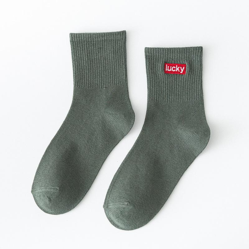 Female Spring Embroidered Letter Cotton Sports College Windpipe Socks