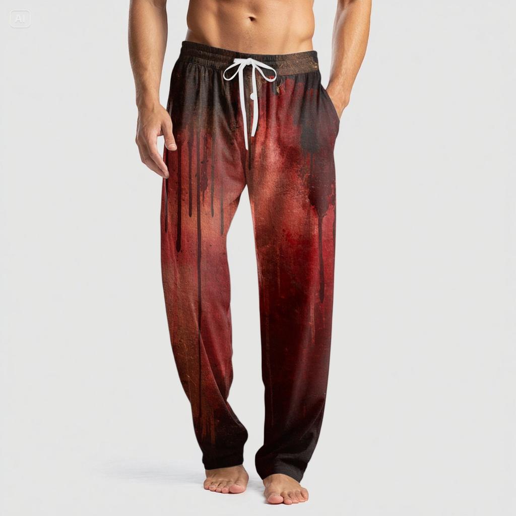 Men's Knitted Halloween Print Pocket Casual Pants Pajama Pants