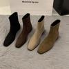 Feeling Retro Small Short Boots Autumn and Winter New Single Boots Thin Boots French Suede Small Ankle Boots
