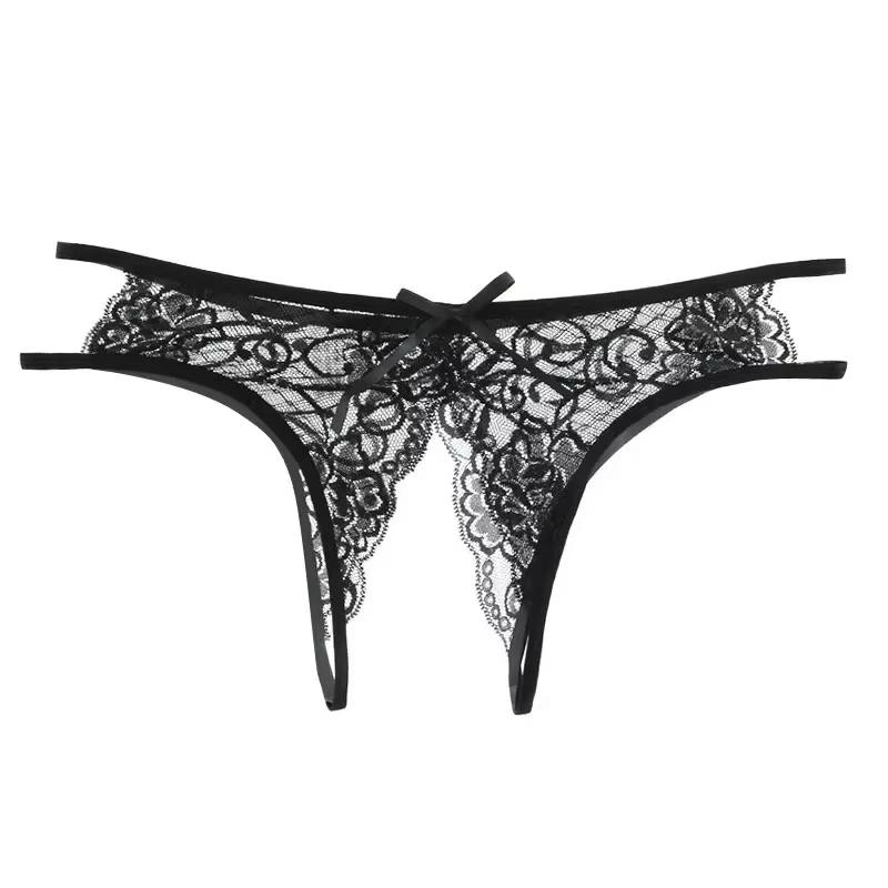 Women Sexy Crotch Opening Panties Transparent G-strings Thongs Lingeries Solid Hollow Out Underwear for Ladies Woman Lace Pantys