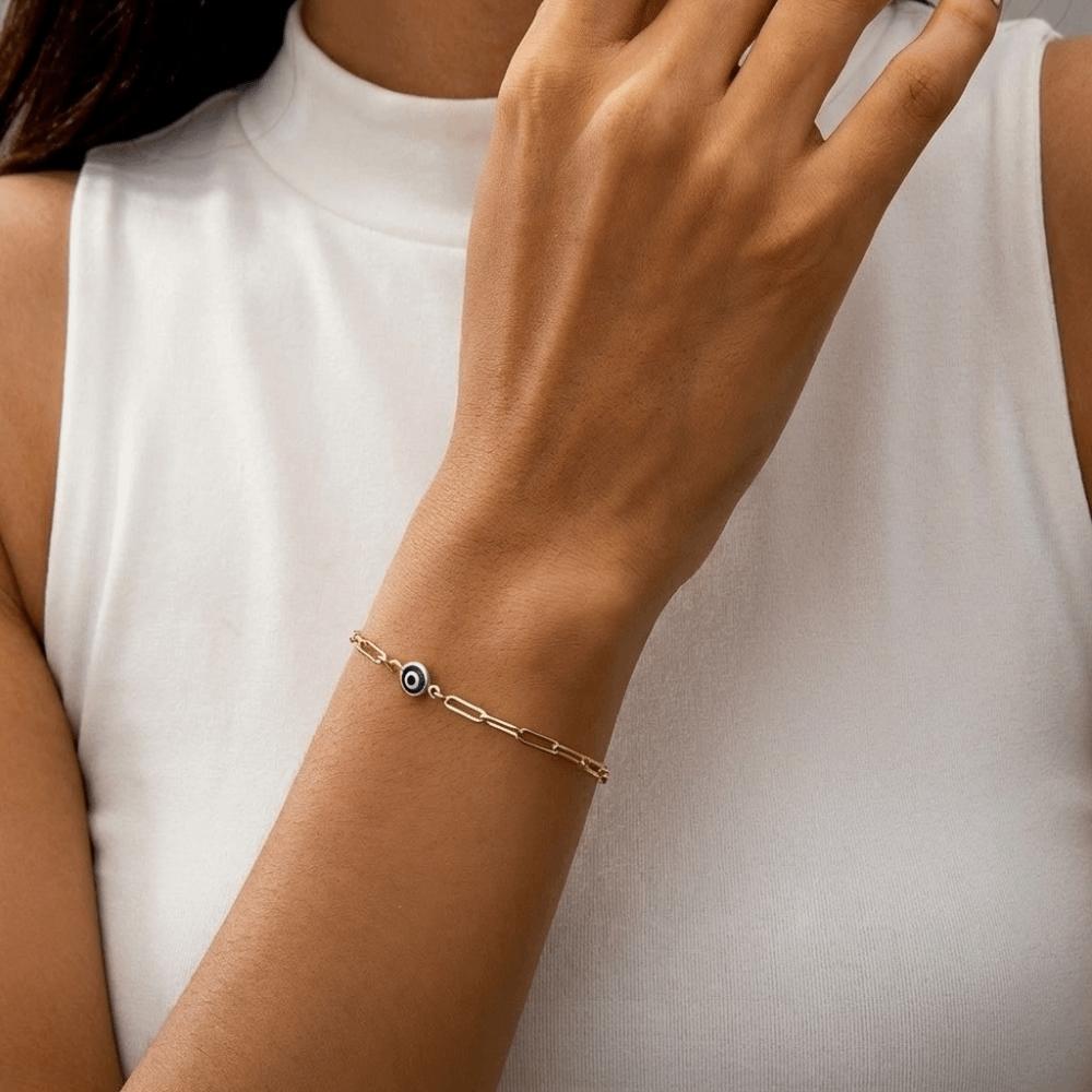 Elegant Stainless Steel Bracelet Unique Adjustable Chain Bracelet Turkish Blue Eye Bracelet  Unisex