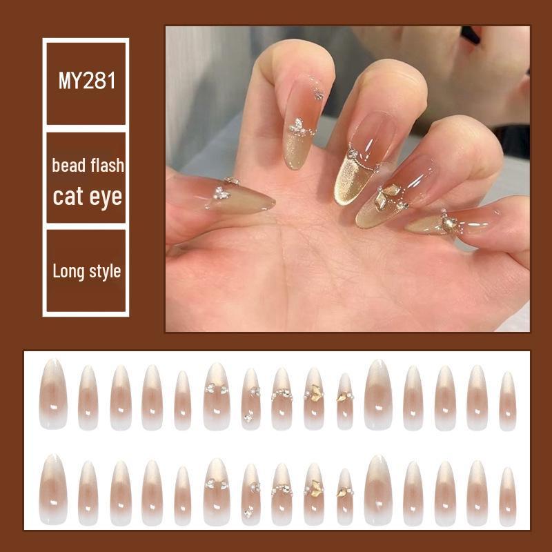 Chasing Light Cat's Eye Crystal Nails: Handmade, Detachable, Flash Diamond Design for Trendy, Stylish Looks.