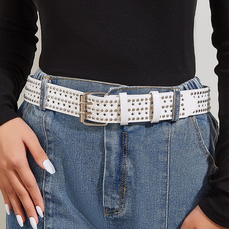 Punk Style Rivet Star Hollow Personality Belt Decoration Alloy Pin Buckle Waist Belt European And American Style Fashion Belt In Stock