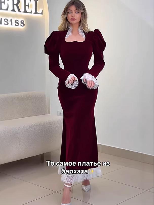 2025 Elegant Waist-Hugging Evening Dress - European & American Style