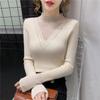 Half High Neck Mesh Hollow Sweater Base Sweater Autumn and Winter Lace Patchwork Knit Sweater Women's Top