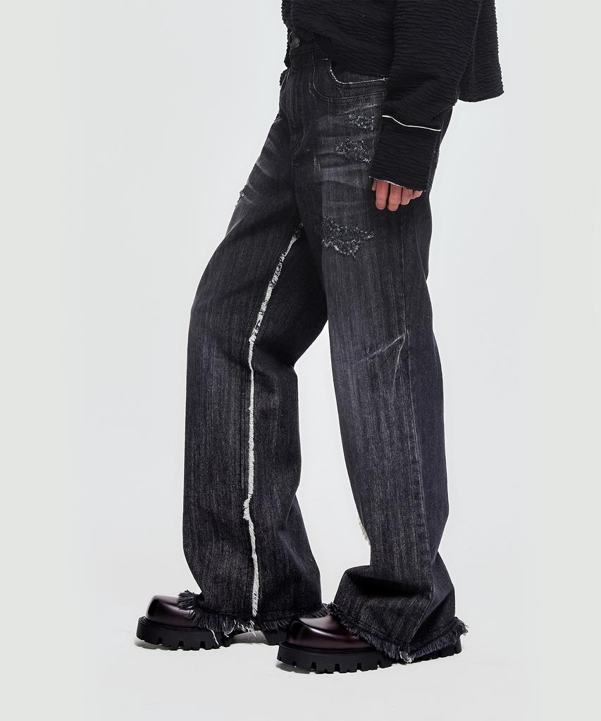 Emtideobeulyu Semi-Flare - Western Detail Jeans Black