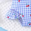 Cute Cherry and Plaid Print Girls One Piece Swimwear Ruffled Flutter Sleeves and Hem Summer Hot Sale for 4 7 Years Girls Pool Beach Wear