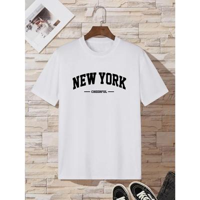 New York Herren Lässige Trendige T-Shirts mit Grafikdruck, Bequeme Rundhals-Kurzarm-T-Shirts, Sommer Übergroße Lockere T-Shirts