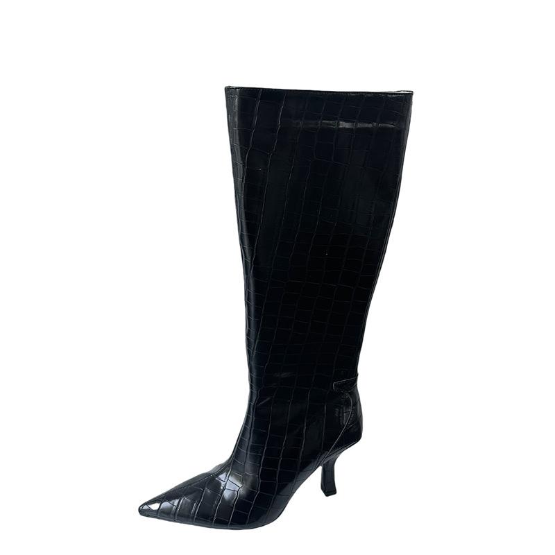 2025 new autumn and winter long tube high-heeled women's boots stone pattern women's shoes