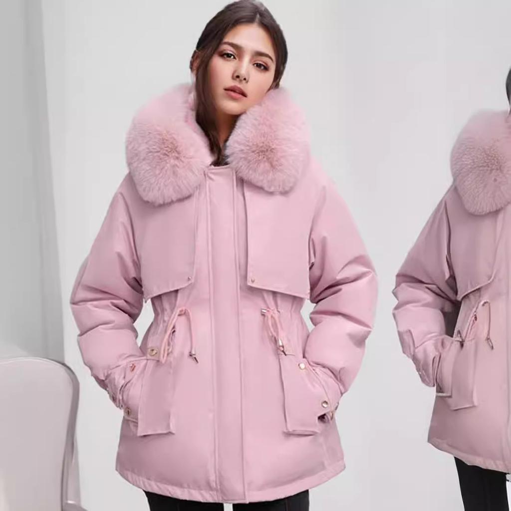 Women's Padded Jacket 2024 Winter Women's Cotton Jacket Fur Collar Thicken Warm Parkas Coats Female Pure Color Thicken Coats