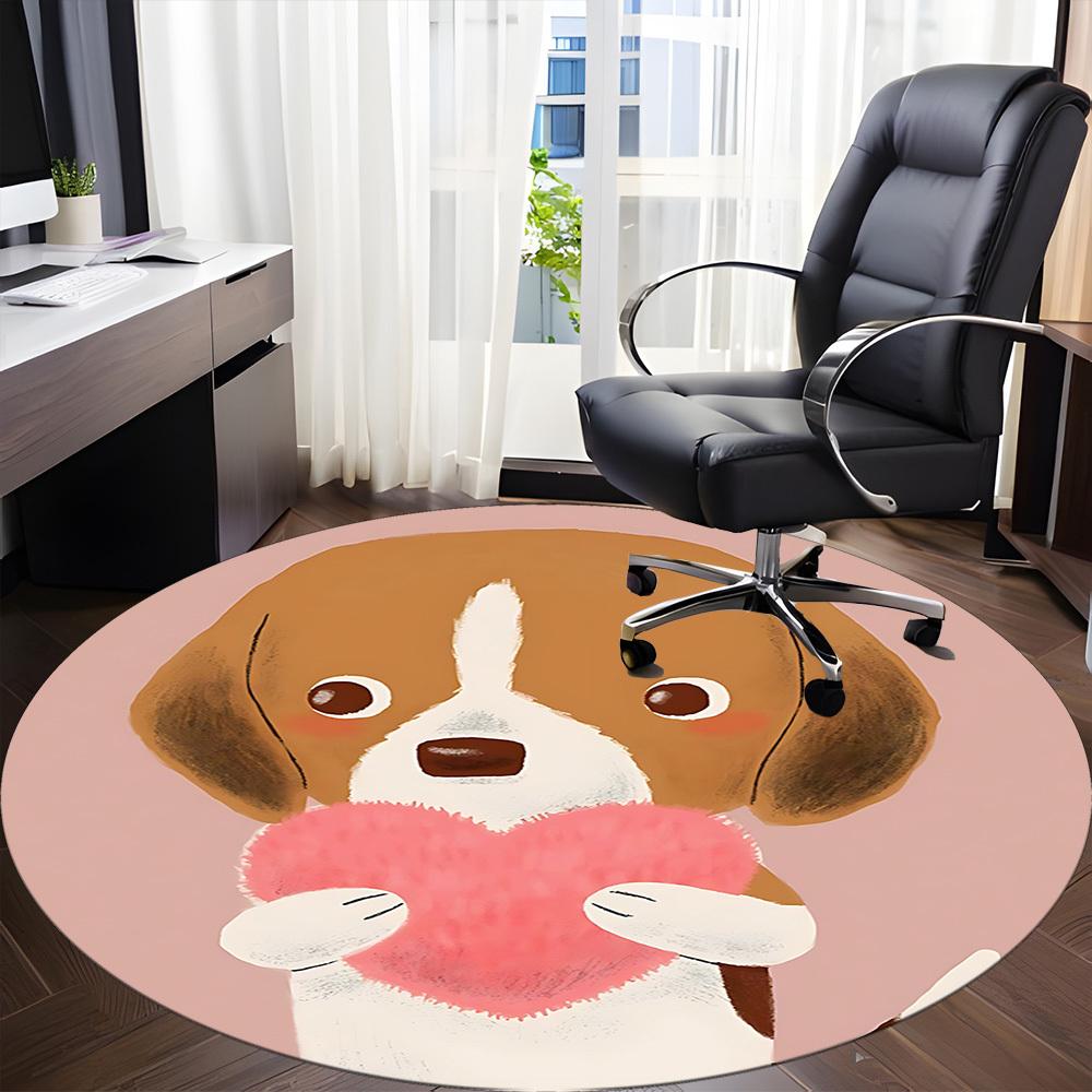 1pc Puppy Heart Office Round Area Rug, Under Office Chairs Bedroom Living Room Home Decor, Room Deco