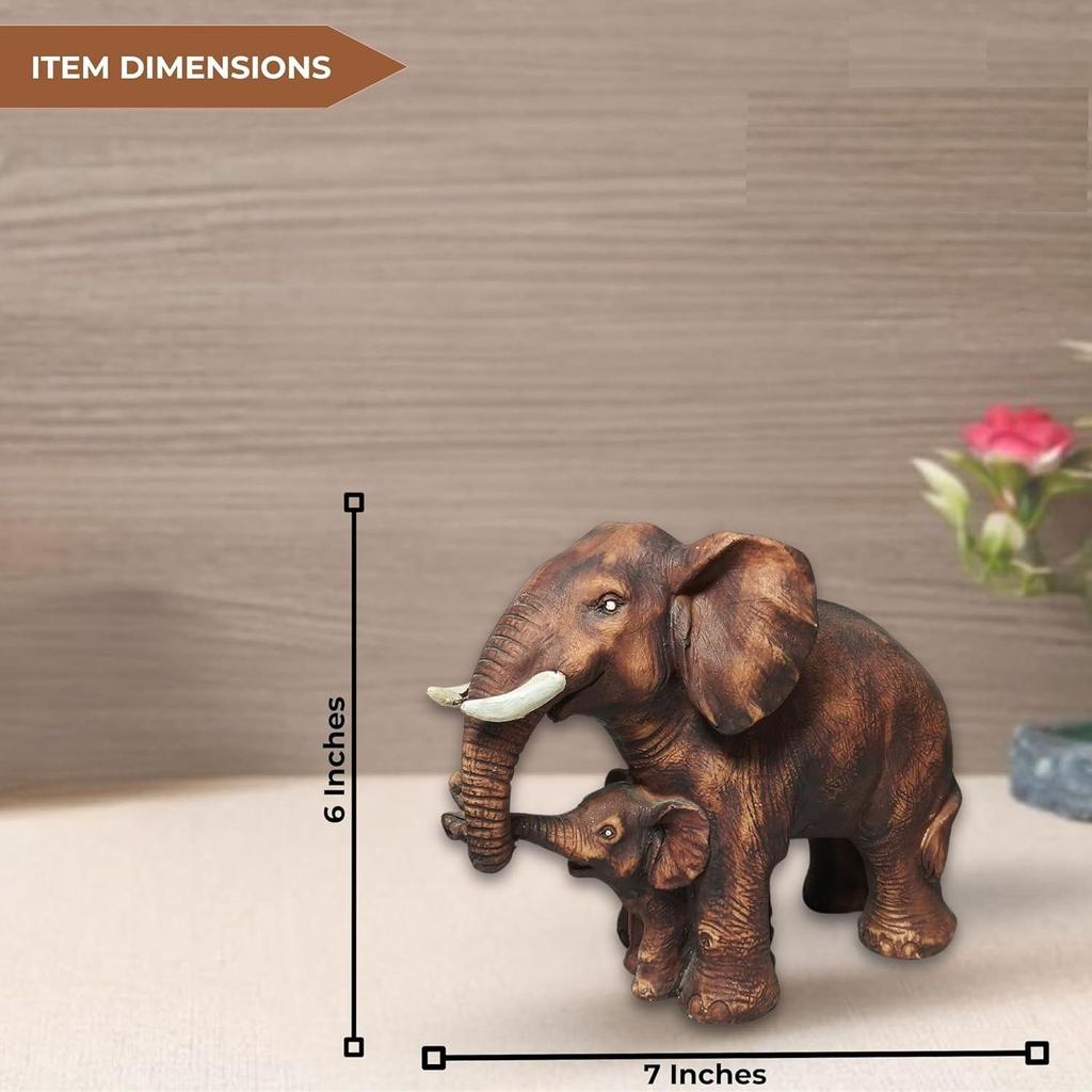 Hnědá polyresinová 'Slonice s mládětem' 8 palců - Sada 1 výstavního kusu Figurka slonice s mládětem pro domácí dekoraci