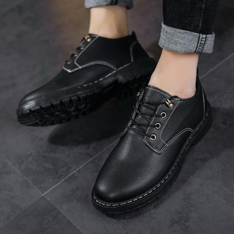 Fashion Men's Low-Top Casual Work Boots American Style Beige British Style Leather Shoes Comfortable Business Comfortable Casual Shoes