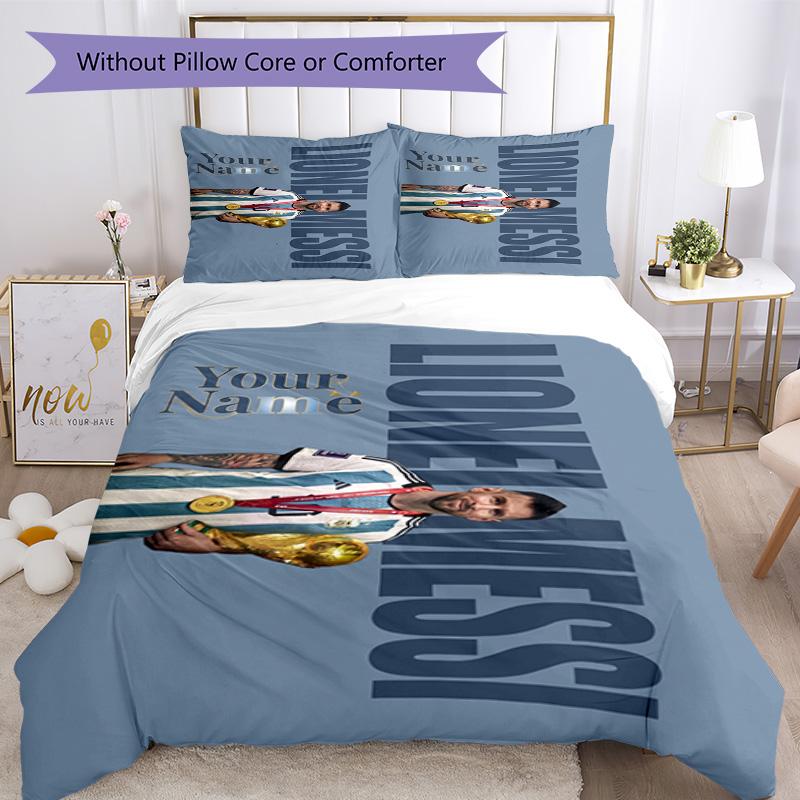 Football Messi Personalized Text Custom Bedding Suitable for Living Rooms Breathable Duvet Cover Bedroom Decor Christmas, WeddingPerfect