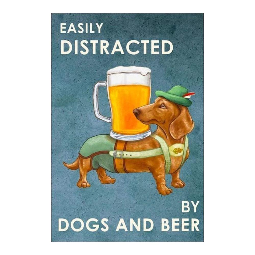 Funny Dogs Tin Signs Bulldog Husky Chihuahua Dachshund Retro Metal Posters Wall Decor Puppy Bath Time Vintage Iron Paintings