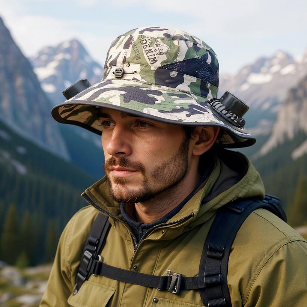 Outdoor Wide Brimmed Sun Hat With 2 Solar Fans, Sun Fisherman Hat For Men And Women, Fishing Beach Hat With Built-in Fan