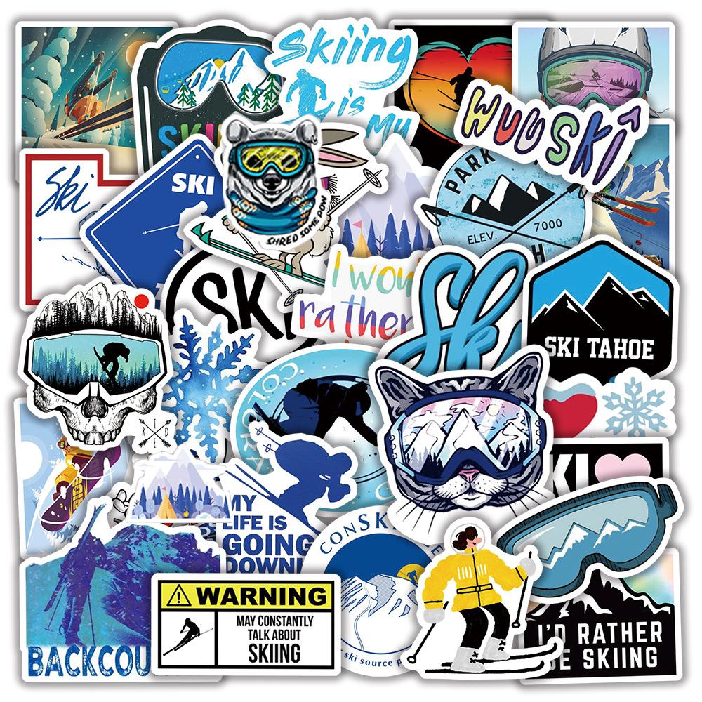 10/30/50pcs Cool Winter Ski Cartoon Stickers Outdoor Sports Decals DIY Luggage Scrapbook Snowboard Adventure Graffiti Sticker