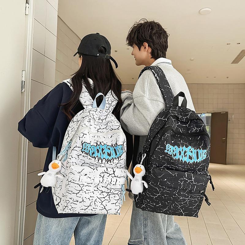 New High-value Korean Version Ins Trendy and Cool Graffiti Letter Backpack Couple Couple Couple Lightweight Large-capacity Backpack