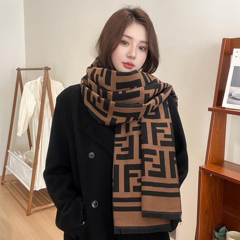 Yu Shuxin girls winter shawl advanced sense of warmth thickened scarf versatile blue plaid scarf