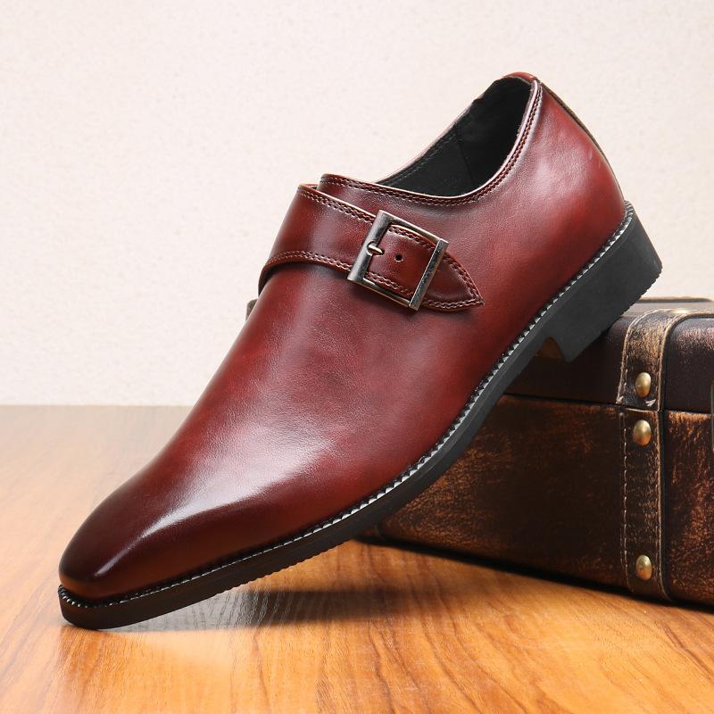 Brand Designer Mens Dress Shoes Classic PU Leather Buckle Monk Strap Brown Black Office Business Formal Shoes for Men