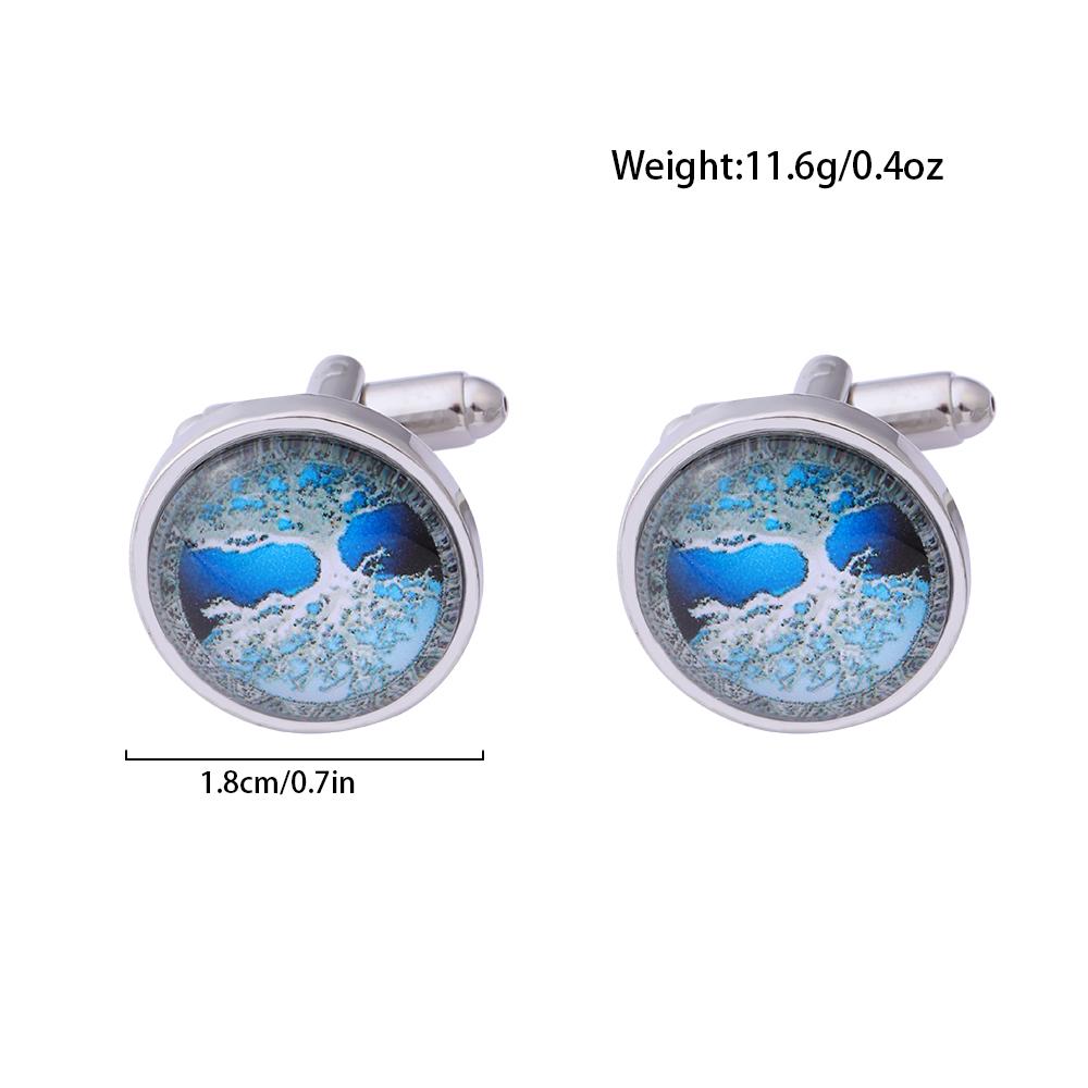 Classic Mens Glass Cabochon World Tree Cufflinks Golden And SIilver Tone Time Gem Round Sleeve Button