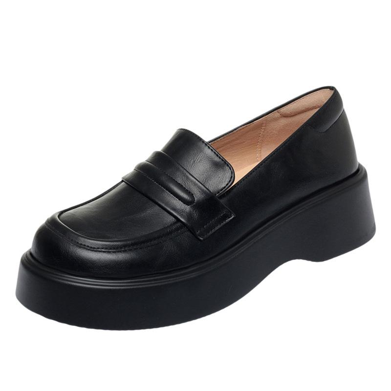 British Style Small Leather Shoes Spring Autumn New Single Shoes With Thick Sole Soft Leather Loafers Middle-Aged Women'S Shoes