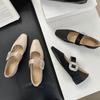 Flache Einzelne Schuhe Damen Neu Wildleder Quadratische Spitze Strass Ein-Wort-Schnalle Mary Jane Schuhe Dicker Absatz Vielseitig