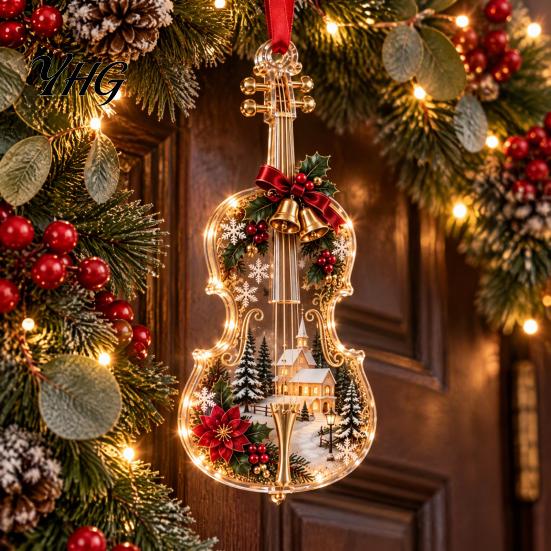 Gift for Music Lovers 2D Christmas Melody Hanging Ornament, Musical Theme Tree Decor, Festive Decoration Piano Treble Clef Violin Bell Note