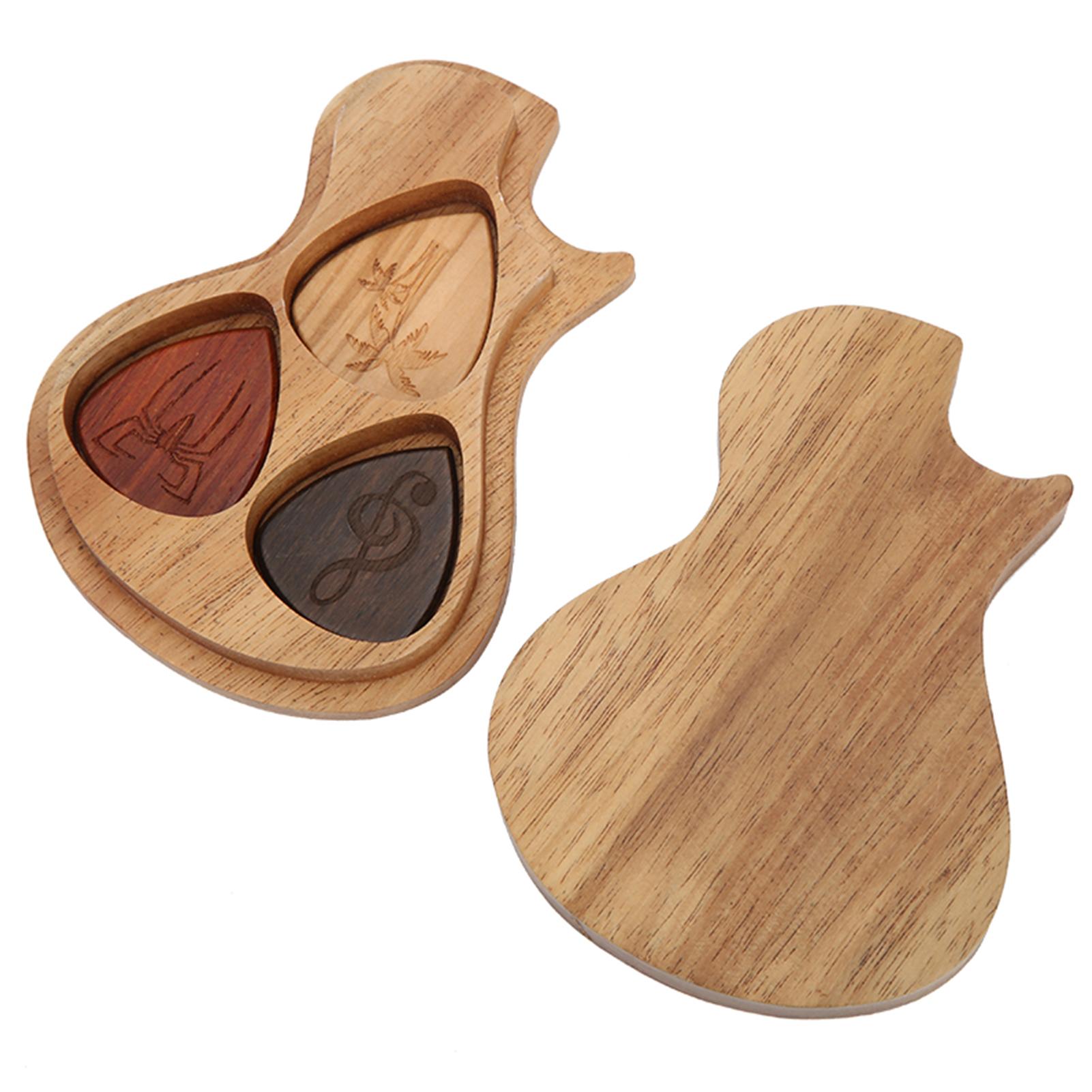 

Коробка для медиаторов из цельного дерева, праздничный подарок гитаристу, аксессуары для музыкальных инструментов с 3-мя медиаторами