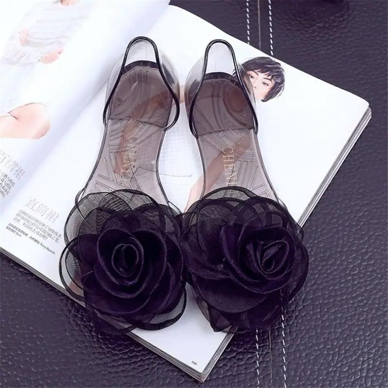 Fashion Women's Shoes No Heel Bow Footwear Transparent Jelly Summer 2024 Beach Sandals for Woman Outdoor Crystal Flat Rubber Trend H Vip