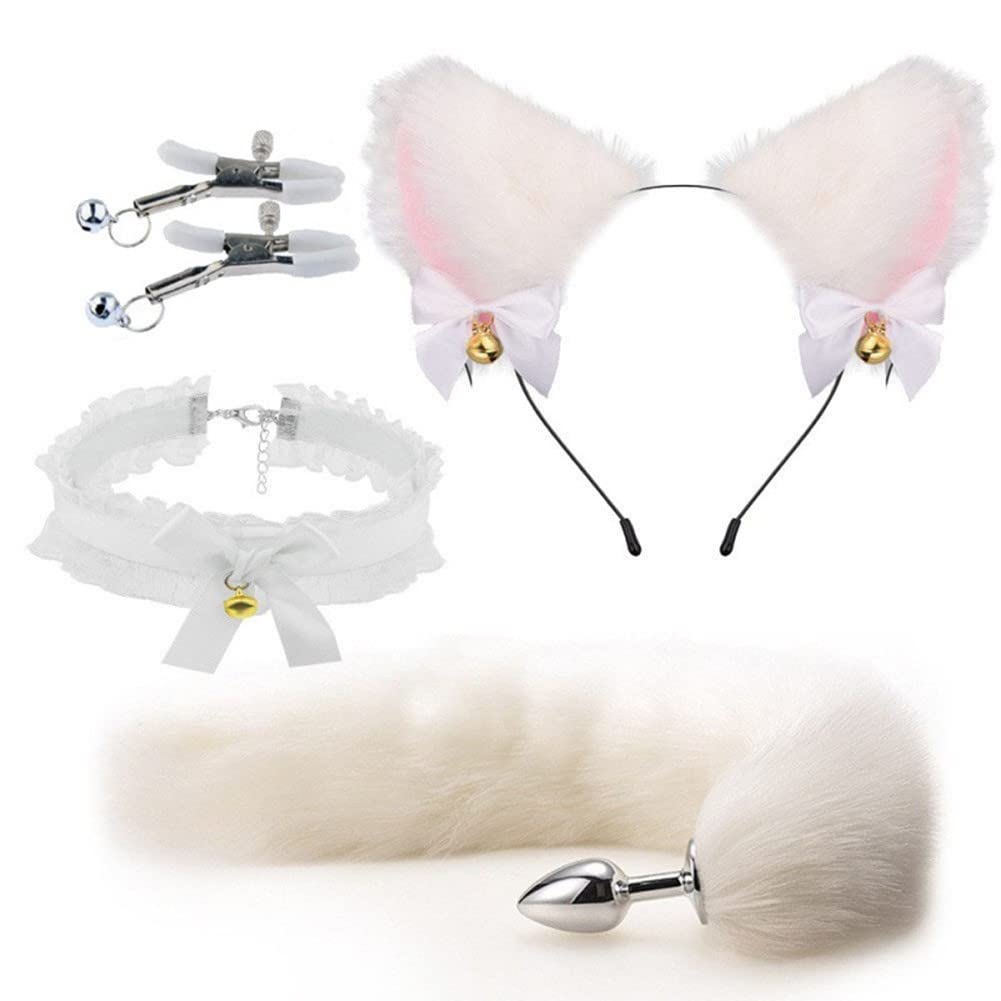 Anal cat collar with nipple anal anal nipple cosplay costume erotic adult lewd crest tattoo storage bag included plug, tail, ears, headband, bell,