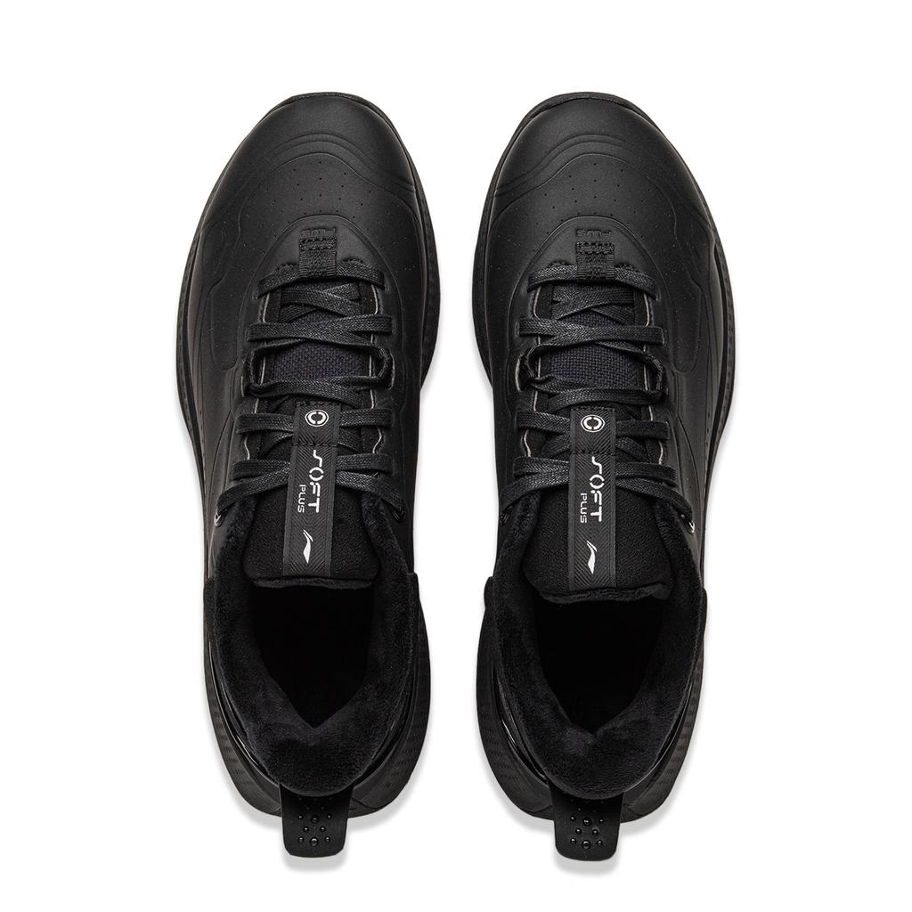 Li-Ning Soft Plus Fleece Comfortable Simple Fleece Lined Non-Slip Wear-Resistant Low-Top Casual Shoes Men sneaker Black AGLU097-1