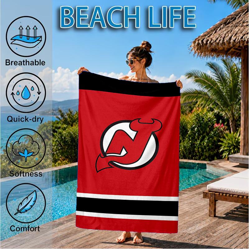 Jersey Devils Logo Beach Towel, Super Soft Microfiber, Perfect Gift for Her/Him, Birthday, for Pool, Beach, Travel, Decor Beach Party