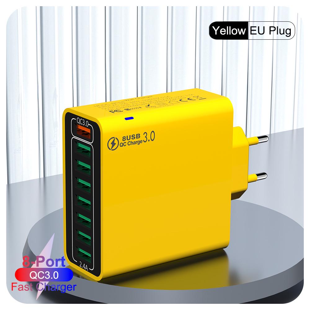 QC3.0 8-Port 30W Multi-USB Fast Charger for Mobile Phones - US/EU/KR Specs, High Power, Colorful Design