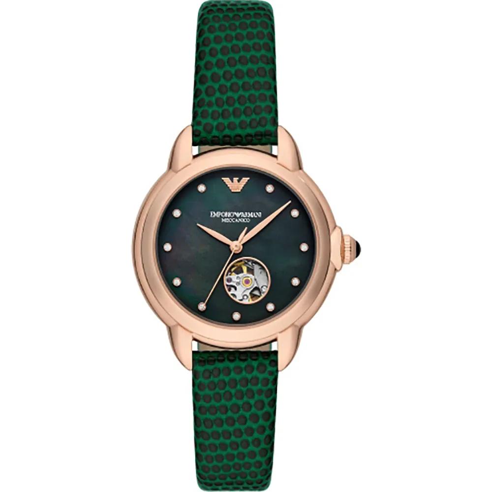 

Emporio Armani Mia Mother of pearl Green Leather Ladies Mechanical Automatic Watch AR60073 мать жемчужного