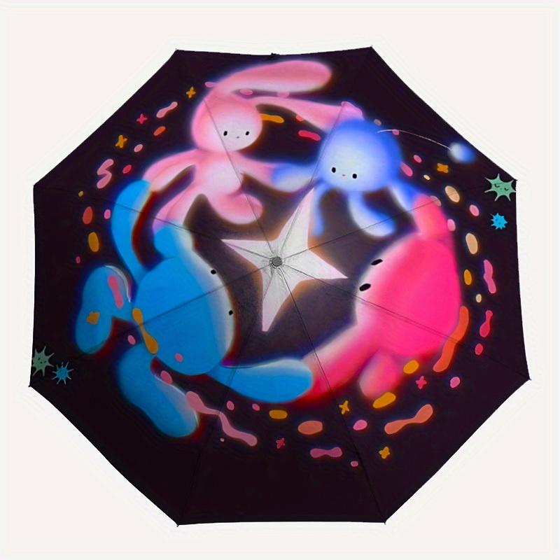 

1pc Cosmic Bunnies Automatic Open/close Folding Umbrella, Compact Portable Travel Umbrella, Perfect Birthday/Christmas, Cute Umbrella, Durab