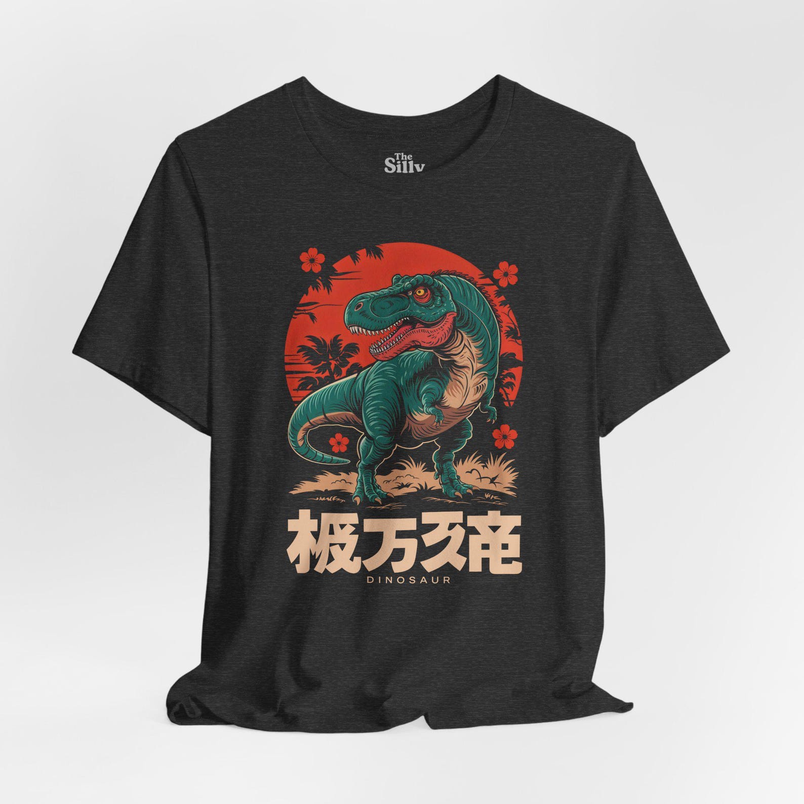 Japanese Dinosaur Shirt, Retro Kaiju Shirt, Vintage Tokyo Streetwear, Cherry Blossom T-Rex, Ukiyo-e Style Tee, Japan Gift, Grunge Aesthetic M